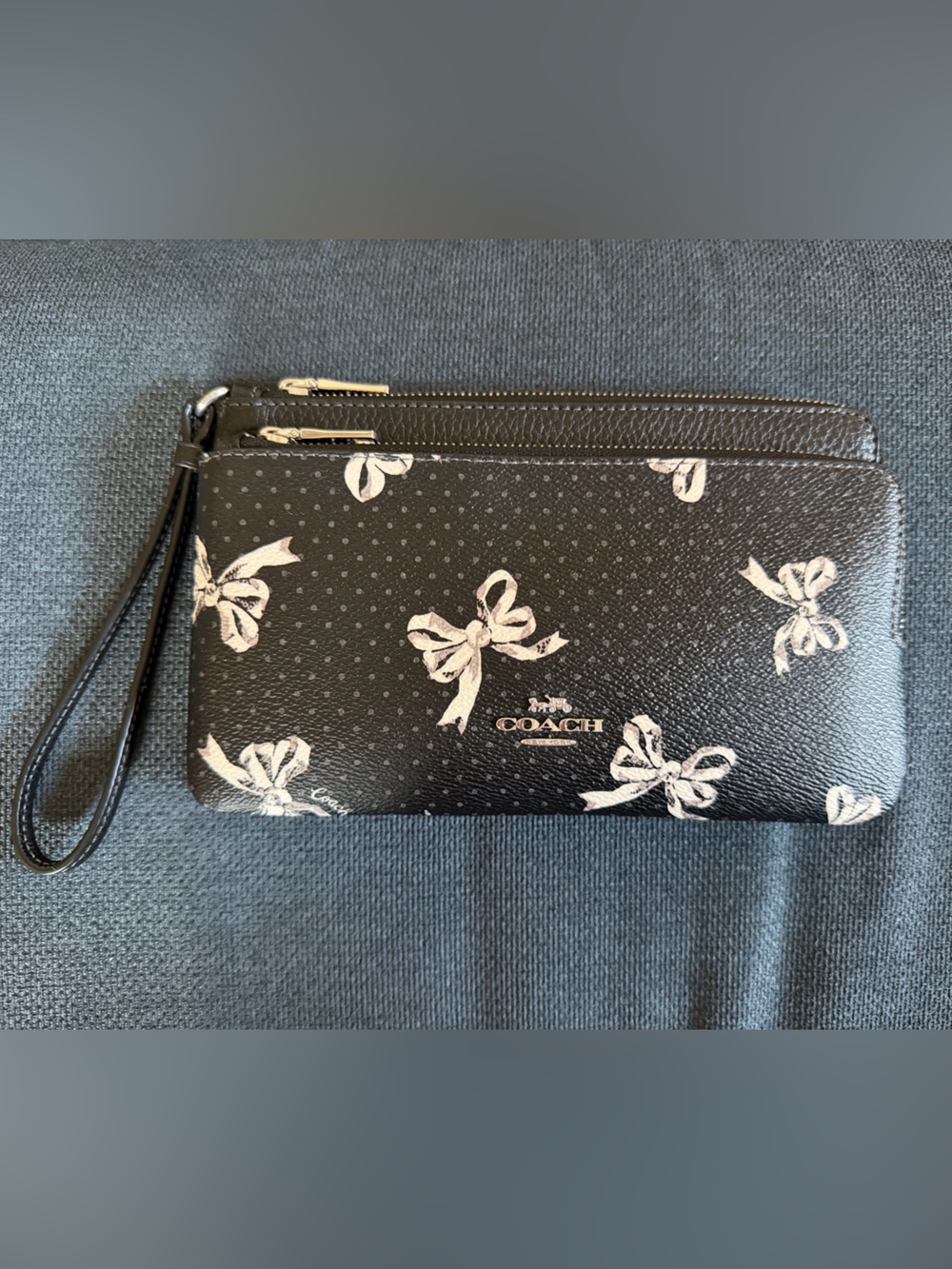 Coach Double Zip Wallet With Bow Print Bag Wristlet Purse NWOT